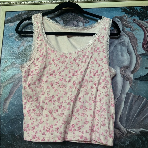 Love Shack Fancy Gap collab Pink Lace Trim Modern Tank - Picture 1 of 4